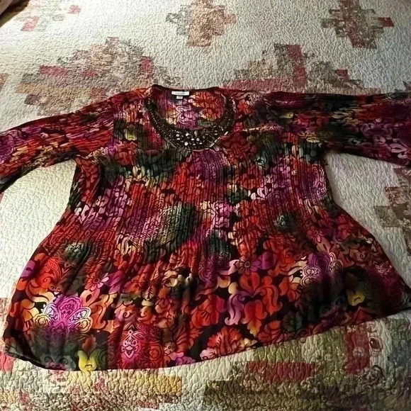 Dress Barn Women's Sz 22/24 Colorful Accordian Dress Shirt Butterfly Sleeves - Picture 4 of 5